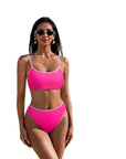 High Cut Bandeau 2 Piece Bikini Set-SUUKSESS-Hot Pink-S-SUUKSESS