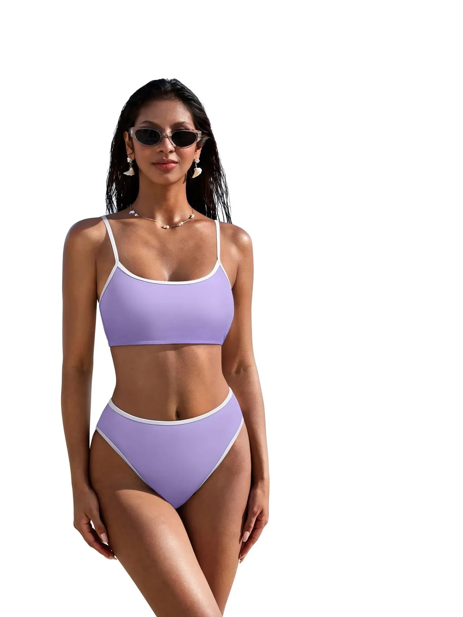 High Cut Bandeau 2 Piece Bikini Set-SUUKSESS-Light Purple-S-SUUKSESS