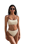 High Cut Bandeau 2 Piece Bikini Set-SUUKSESS-Beige Brown-S-SUUKSESS