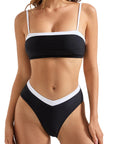 SUUKSESS Women Bandeau High Waited 2 Piece Bikini Set Cheeky High Cut Swimsuit-Swimwear-SUUKSESS-Black White-S-SUUKSESS