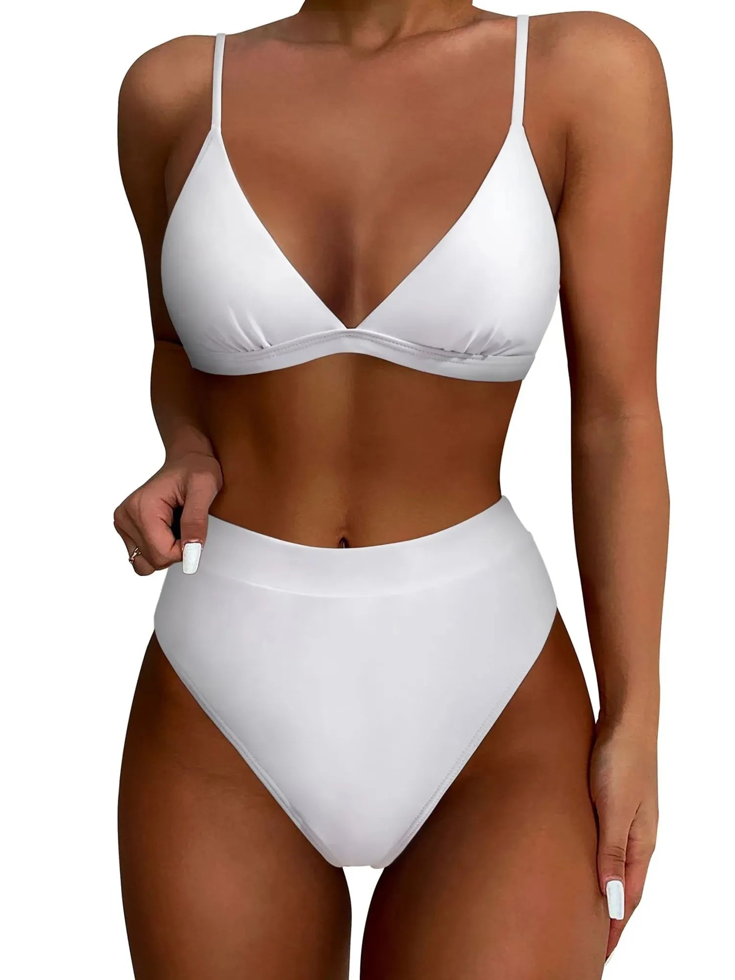 SUUKSESS Women Sexy High Waisted 2 Piece Bikini Sets Triangle High Cut Swimsuits-SUUKSESS-White-S-SUUKSESS