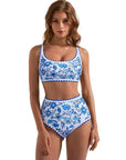SUUKSESS Women High Waisted Bikini Set Floral Print Color Block 2 Piece Swimsuit-SUUKSESS-SUUKSESS