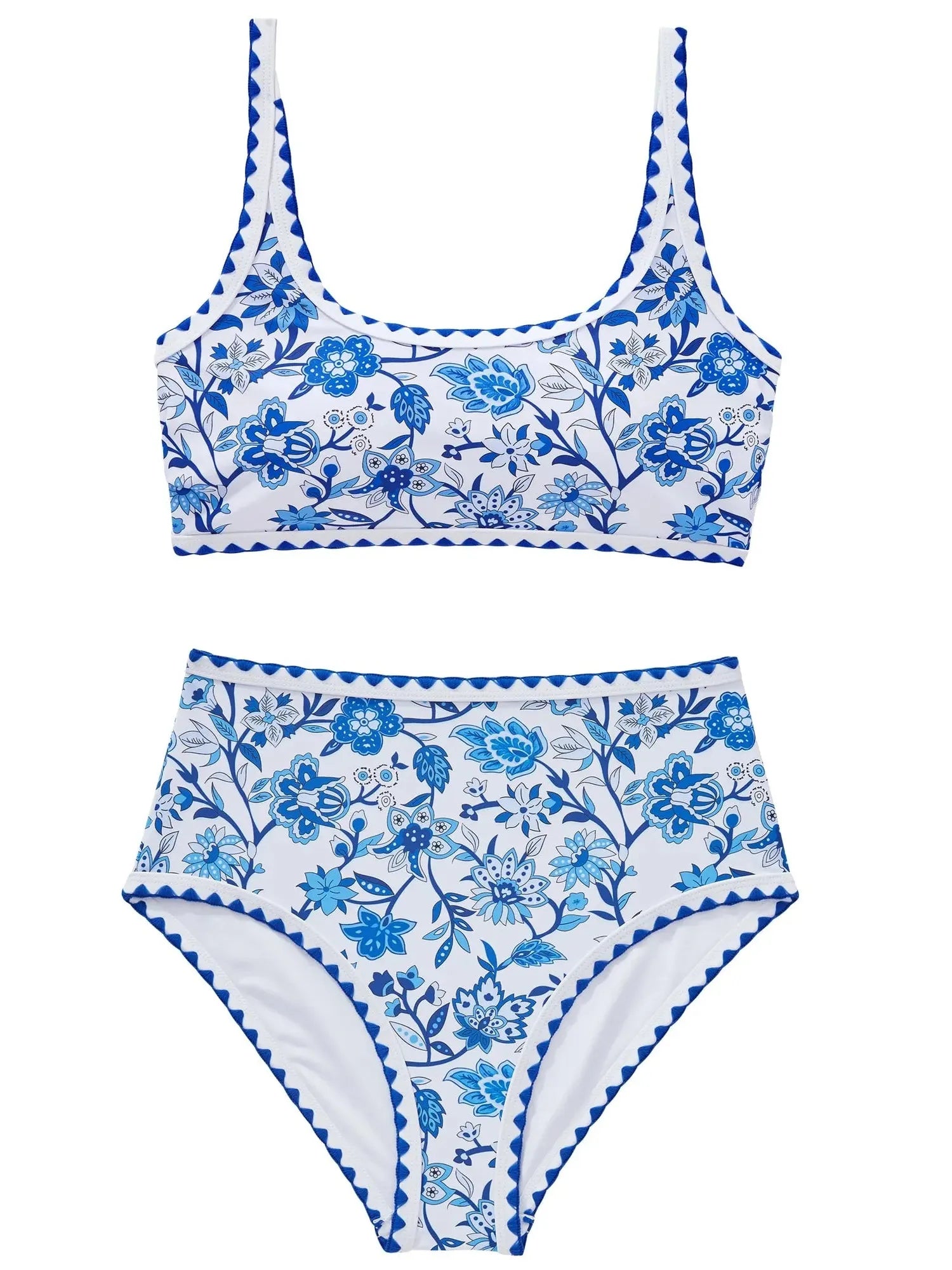 SUUKSESS Women High Waisted Bikini Set Floral Print Color Block 2 Piece Swimsuit-SUUKSESS-SUUKSESS