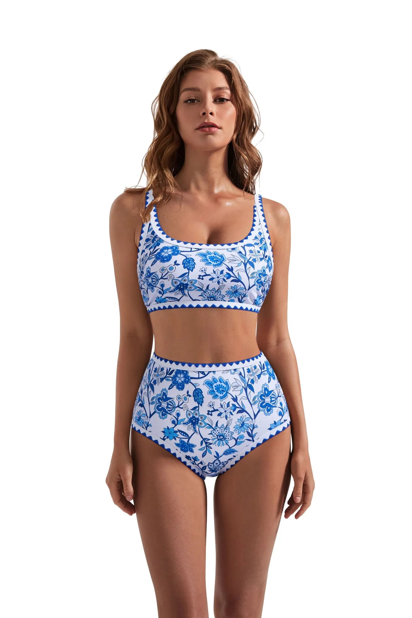 SUUKSESS Women High Waisted Bikini Set Floral Print Color Block 2 Piece Swimsuit-SUUKSESS-SUUKSESS