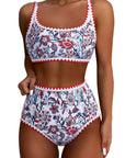 SUUKSESS Women High Waisted Bikini Set Floral Print Color Block 2 Piece Swimsuit-SUUKSESS-Red Floral-S-SUUKSESS