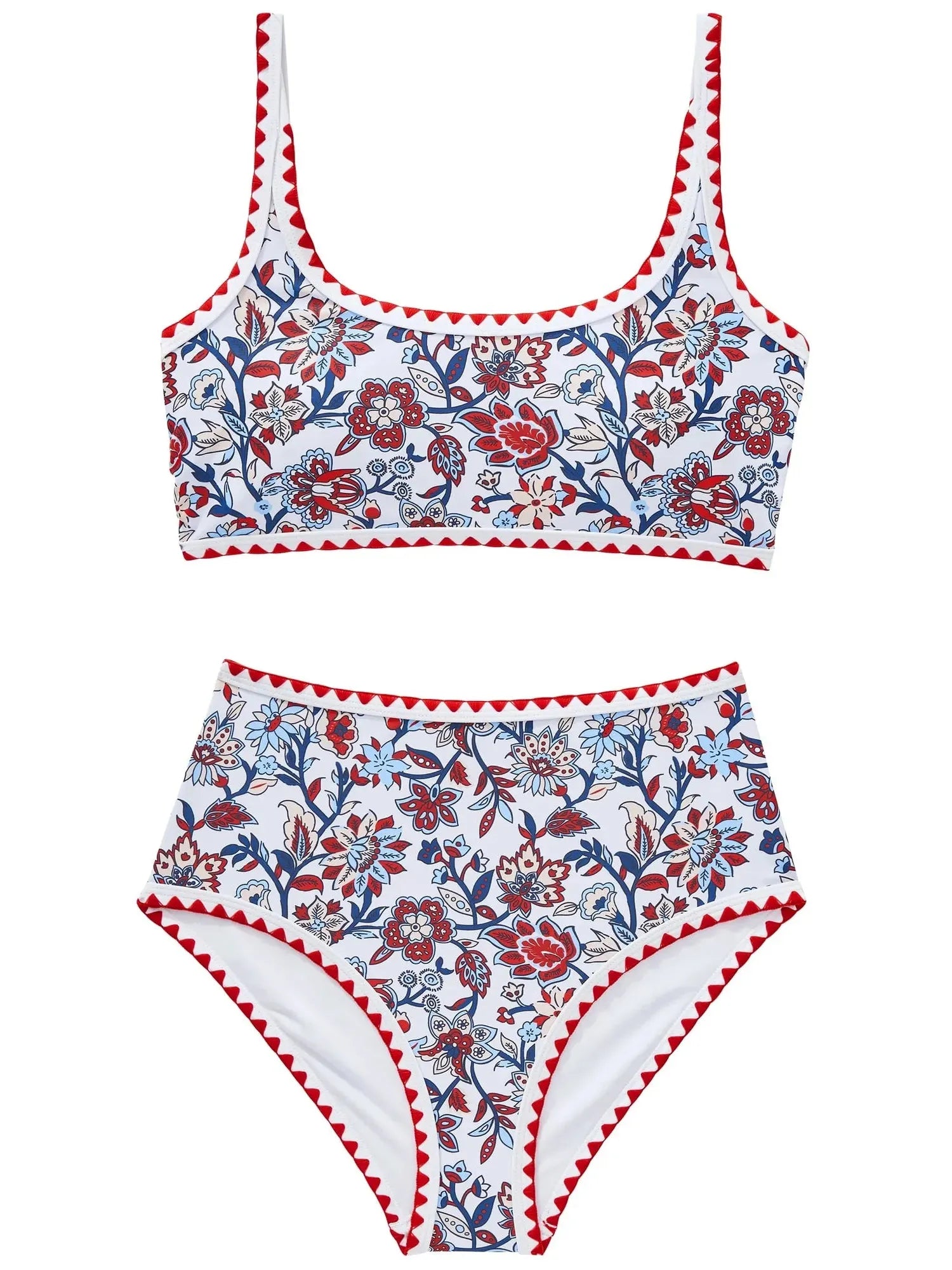 SUUKSESS Women High Waisted Bikini Set Floral Print Color Block 2 Piece Swimsuit-SUUKSESS-SUUKSESS