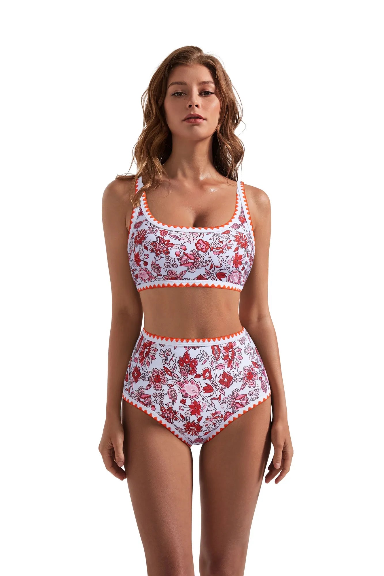 SUUKSESS Women High Waisted Bikini Set Floral Print Color Block 2 Piece Swimsuit-SUUKSESS-SUUKSESS