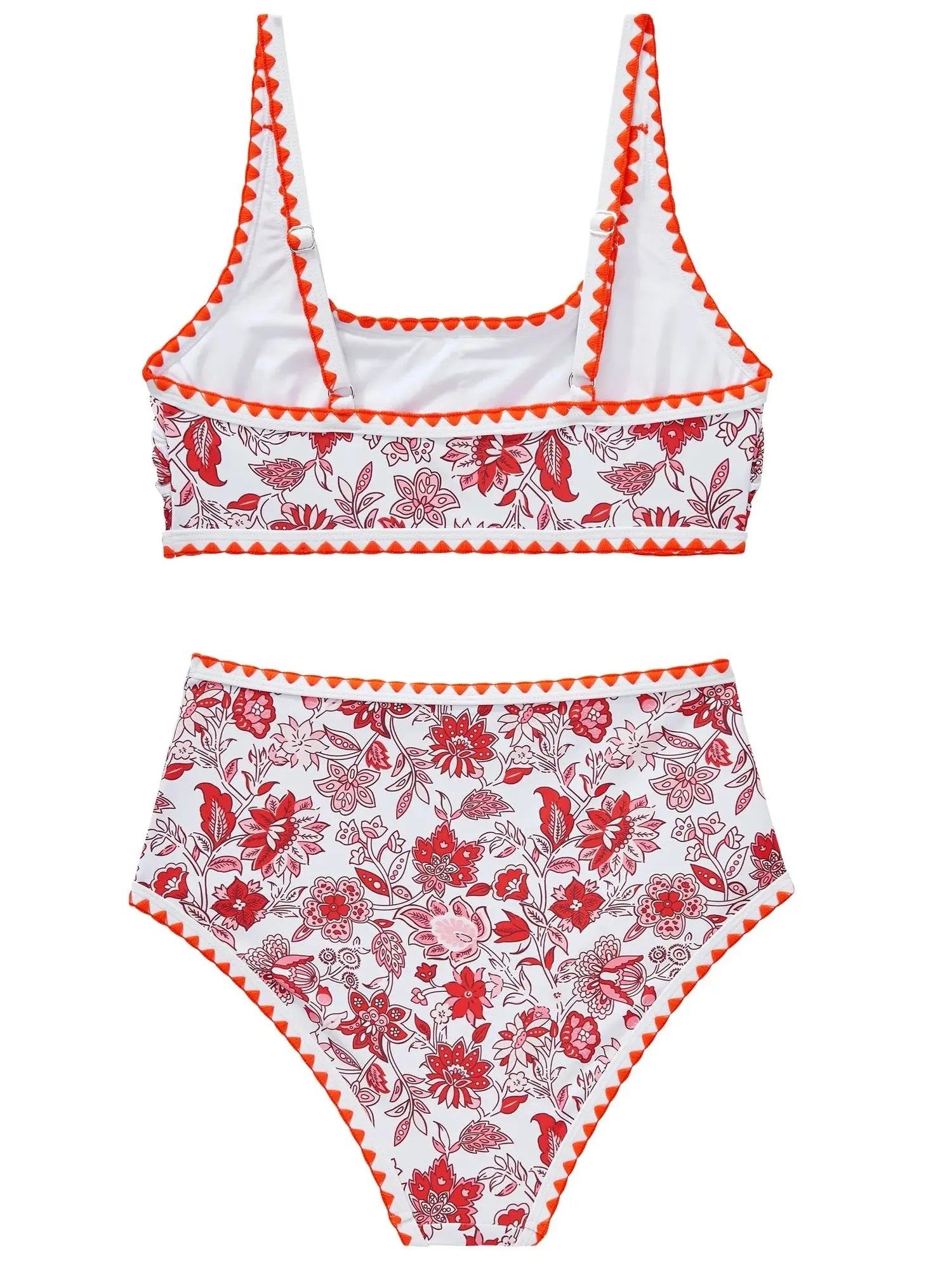 SUUKSESS Women High Waisted Bikini Set Floral Print Color Block 2 Piece Swimsuit-SUUKSESS-SUUKSESS