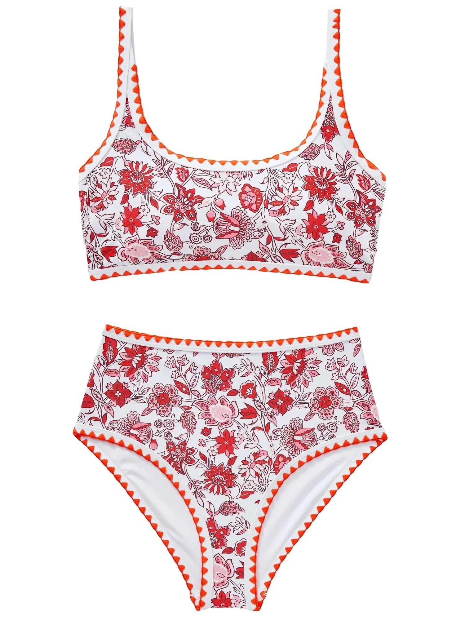 SUUKSESS Women High Waisted Bikini Set Floral Print Color Block 2 Piece Swimsuit-SUUKSESS-SUUKSESS