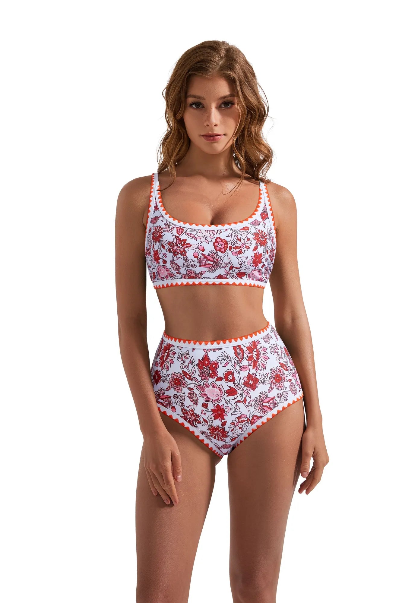 SUUKSESS Women High Waisted Bikini Set Floral Print Color Block 2 Piece Swimsuit-SUUKSESS-SUUKSESS