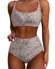 SUUKSESS Women High Waisted Bikini Set Floral Print Color Block 2 Piece Swimsuit-SUUKSESS-Leopard Red-S-SUUKSESS