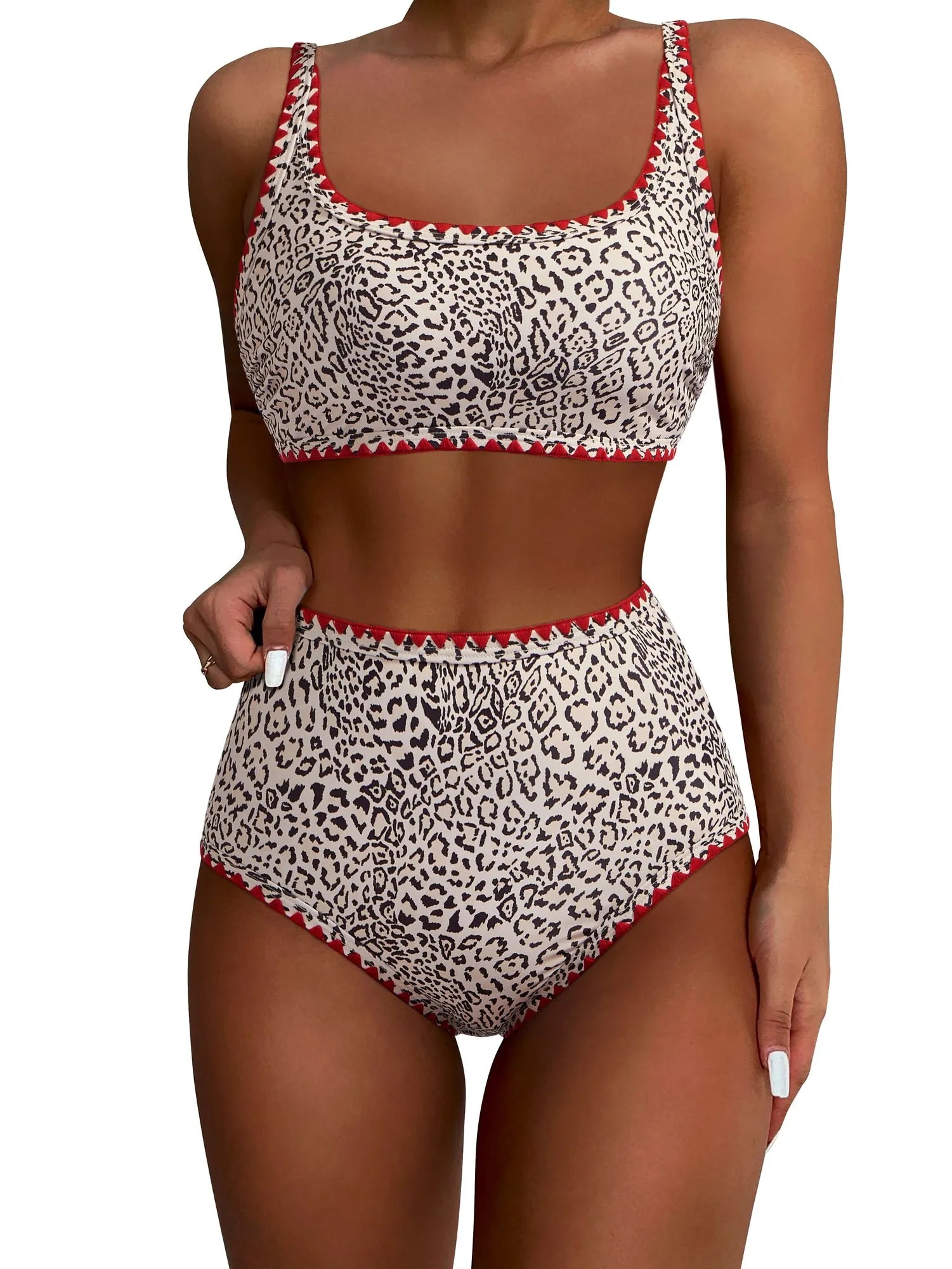 SUUKSESS Women High Waisted Bikini Set Floral Print Color Block 2 Piece Swimsuit-SUUKSESS-SUUKSESS