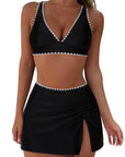 SUUKSESS Women High Waisted Bikini Sets with Skirt Sexy Crisscross Back Swimsuit-SUUKSESS-Black-S-SUUKSESS