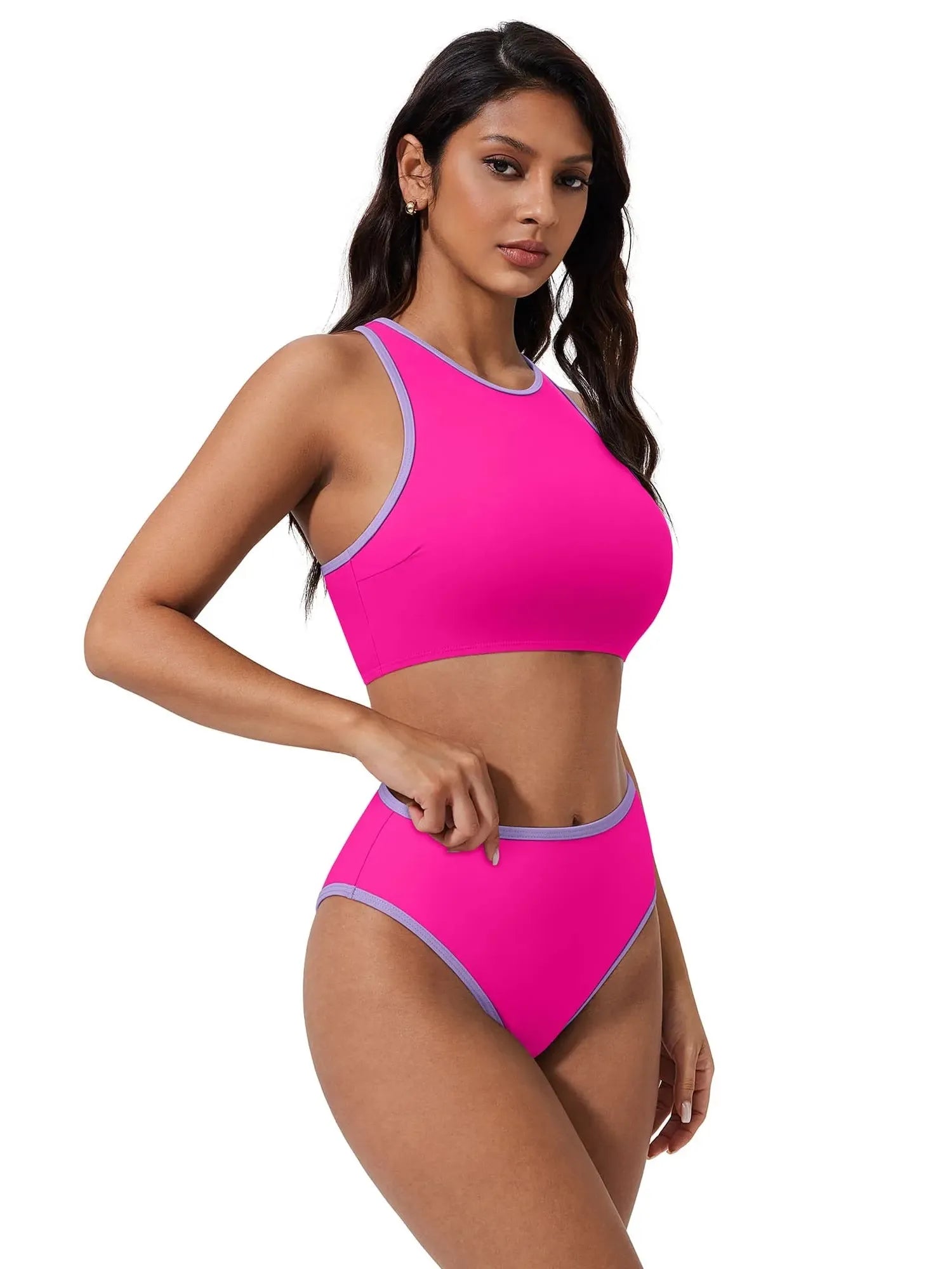 SUUKSESS Women High Waisted Bikini Sets High Neck Sporty Two Piece Swimsuits-SUUKSESS-SUUKSESS