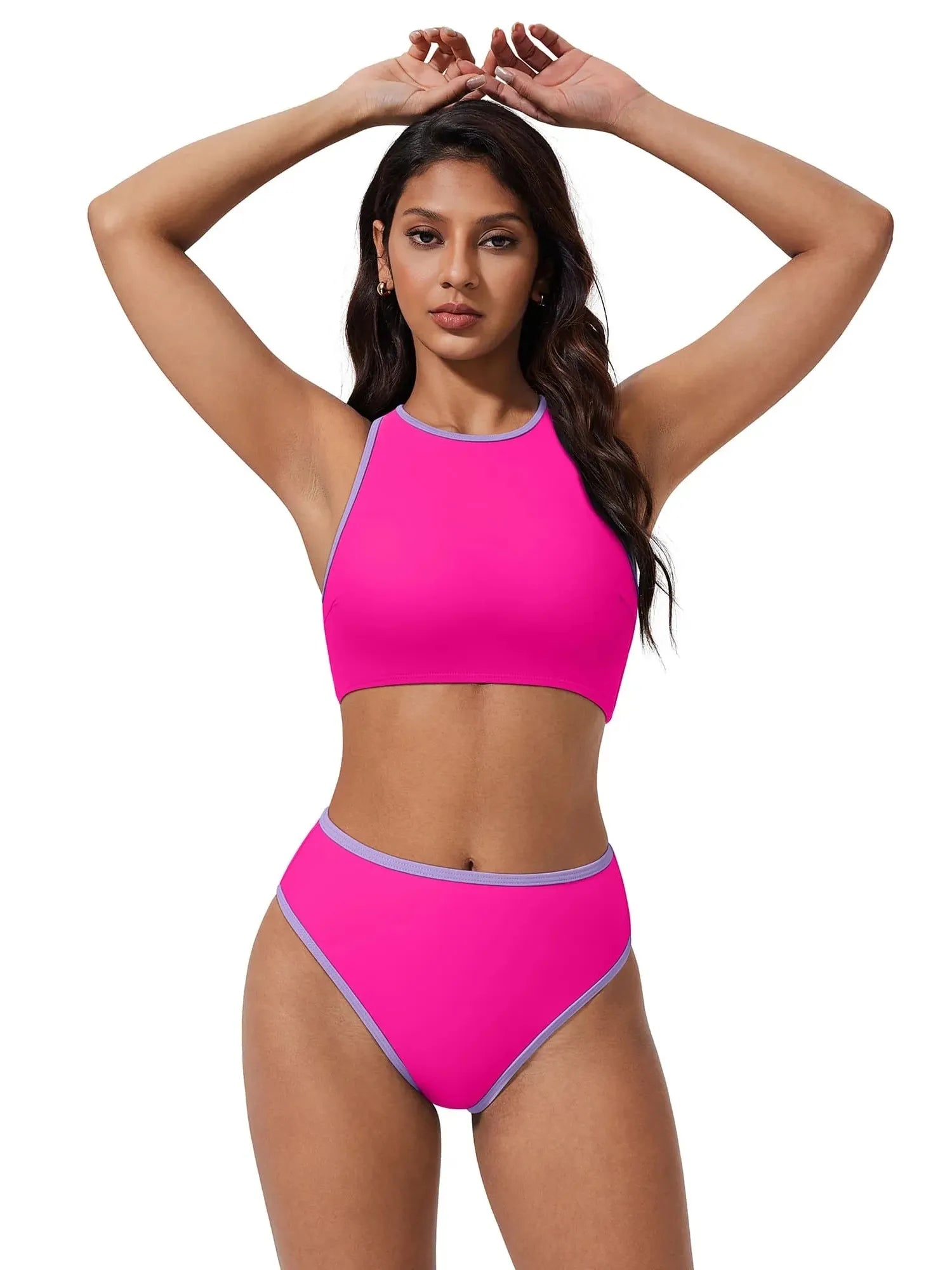 SUUKSESS Women High Waisted Bikini Sets High Neck Sporty Two Piece Swimsuits-SUUKSESS-SUUKSESS