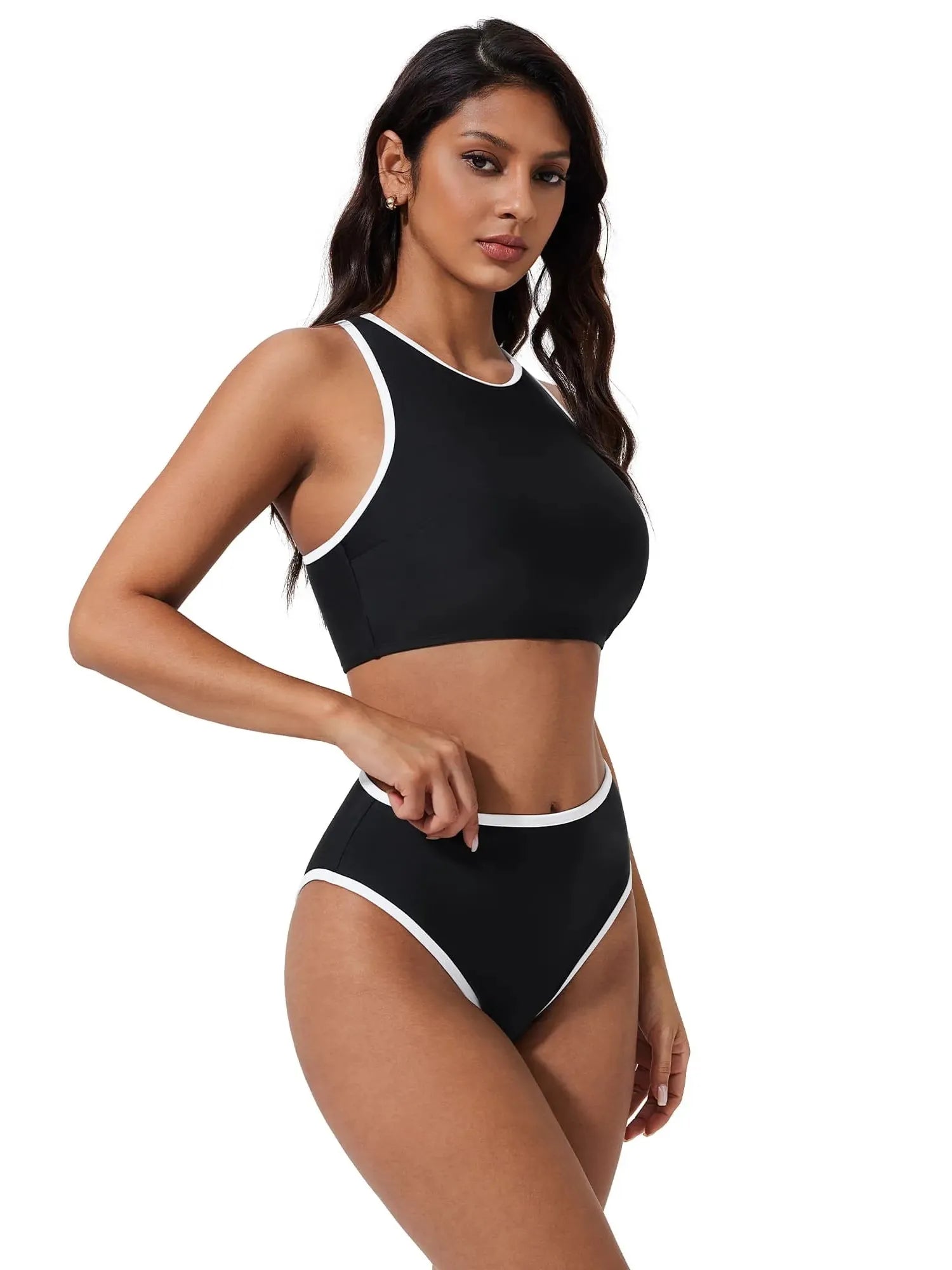 SUUKSESS Women High Waisted Bikini Sets High Neck Sporty Two Piece Swimsuits-SUUKSESS-SUUKSESS