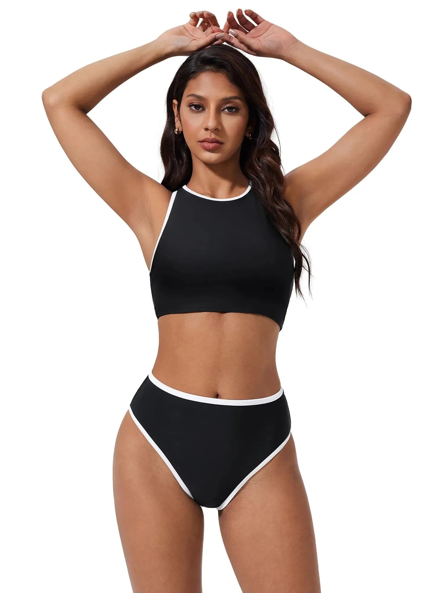 SUUKSESS Women High Waisted Bikini Sets High Neck Sporty Two Piece Swimsuits-SUUKSESS-SUUKSESS