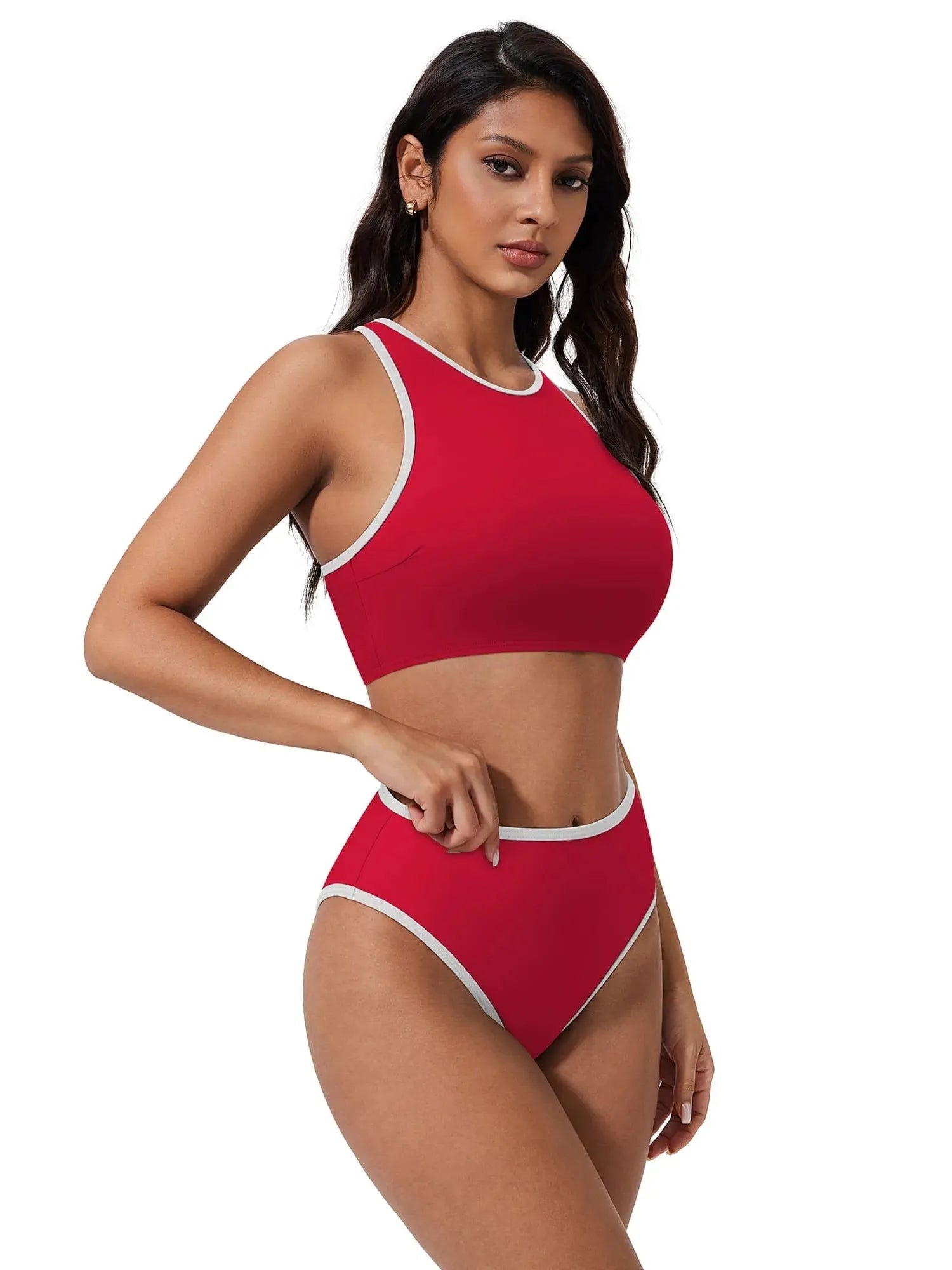 SUUKSESS Women High Waisted Bikini Sets High Neck Sporty Two Piece Swimsuits-SUUKSESS-SUUKSESS