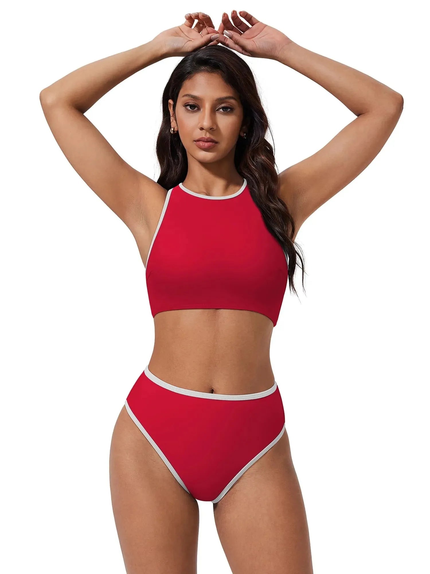 SUUKSESS Women High Waisted Bikini Sets High Neck Sporty Two Piece Swimsuits-SUUKSESS-SUUKSESS