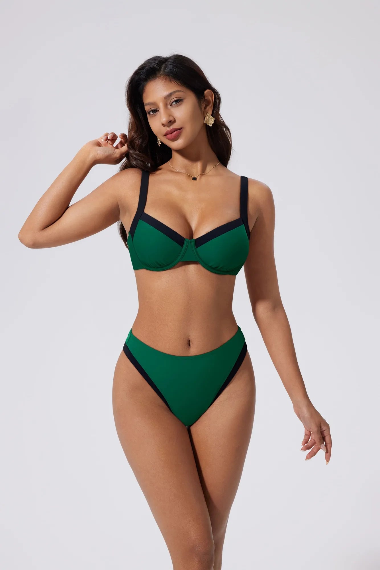 Color Block Underwire 2 Piece Swimsuit