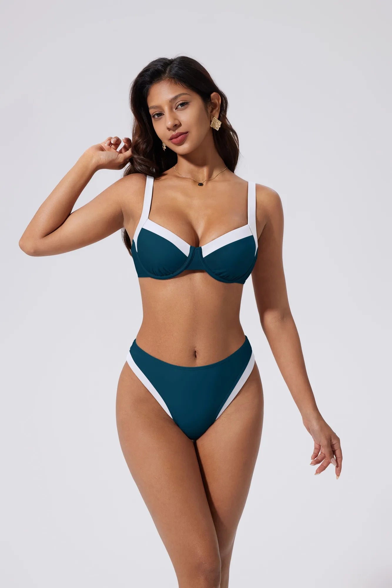 Color Block Underwire 2 Piece Swimsuit