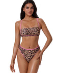 Bandeau High Waisted Bikini Set 2 Piece Swimsuits-SUUKSESS-Leopard Pink-S-SUUKSESS