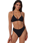 Triangle Textured High 2 Piece Bikini-SUUKSESS-Black-S-SUUKSESS