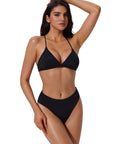 Triangle Textured High 2 Piece Bikini-SUUKSESS-SUUKSESS