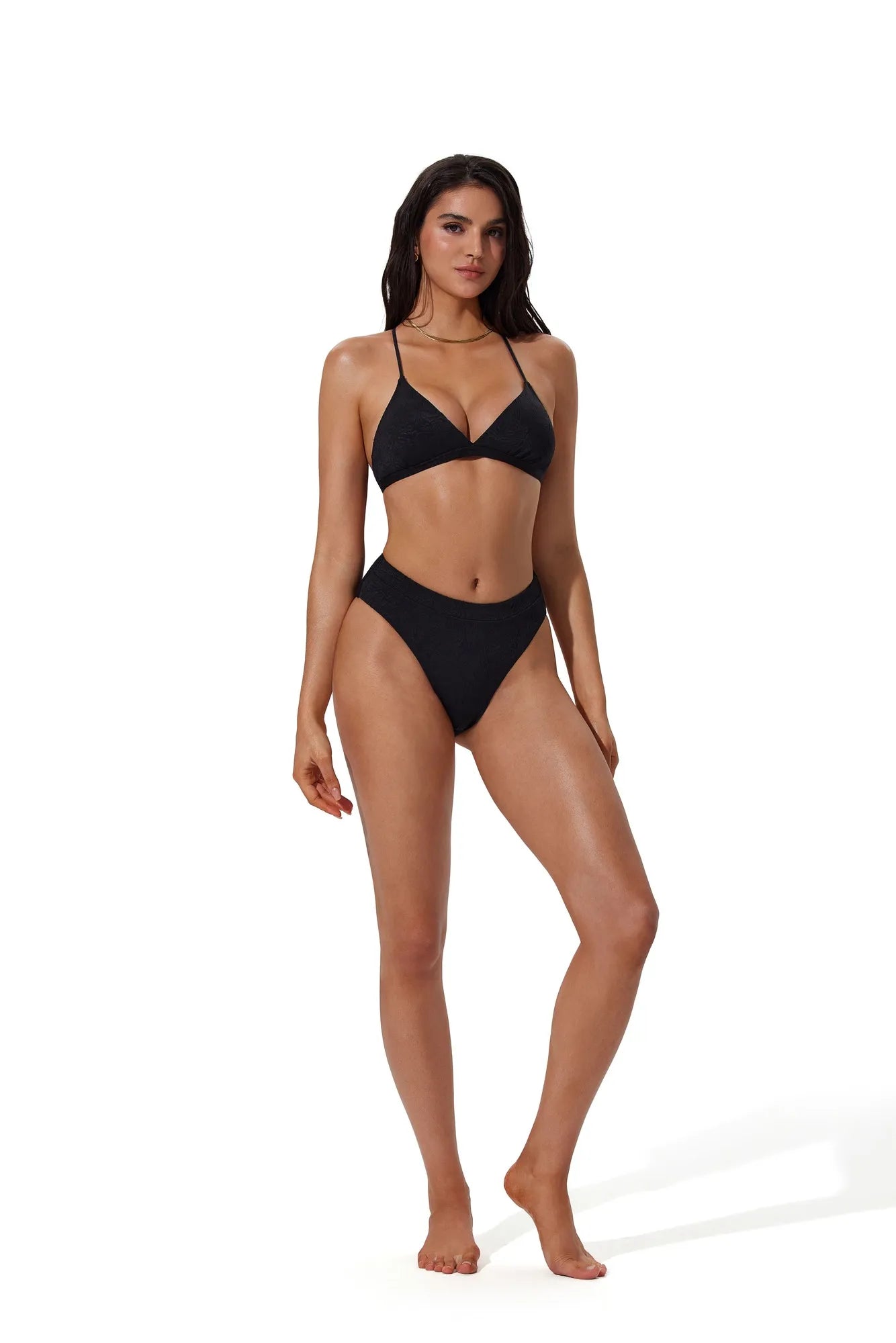 Triangle Textured High 2 Piece Bikini-SUUKSESS-SUUKSESS