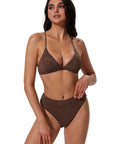 Triangle Textured High 2 Piece Bikini-SUUKSESS-Brown-S-SUUKSESS
