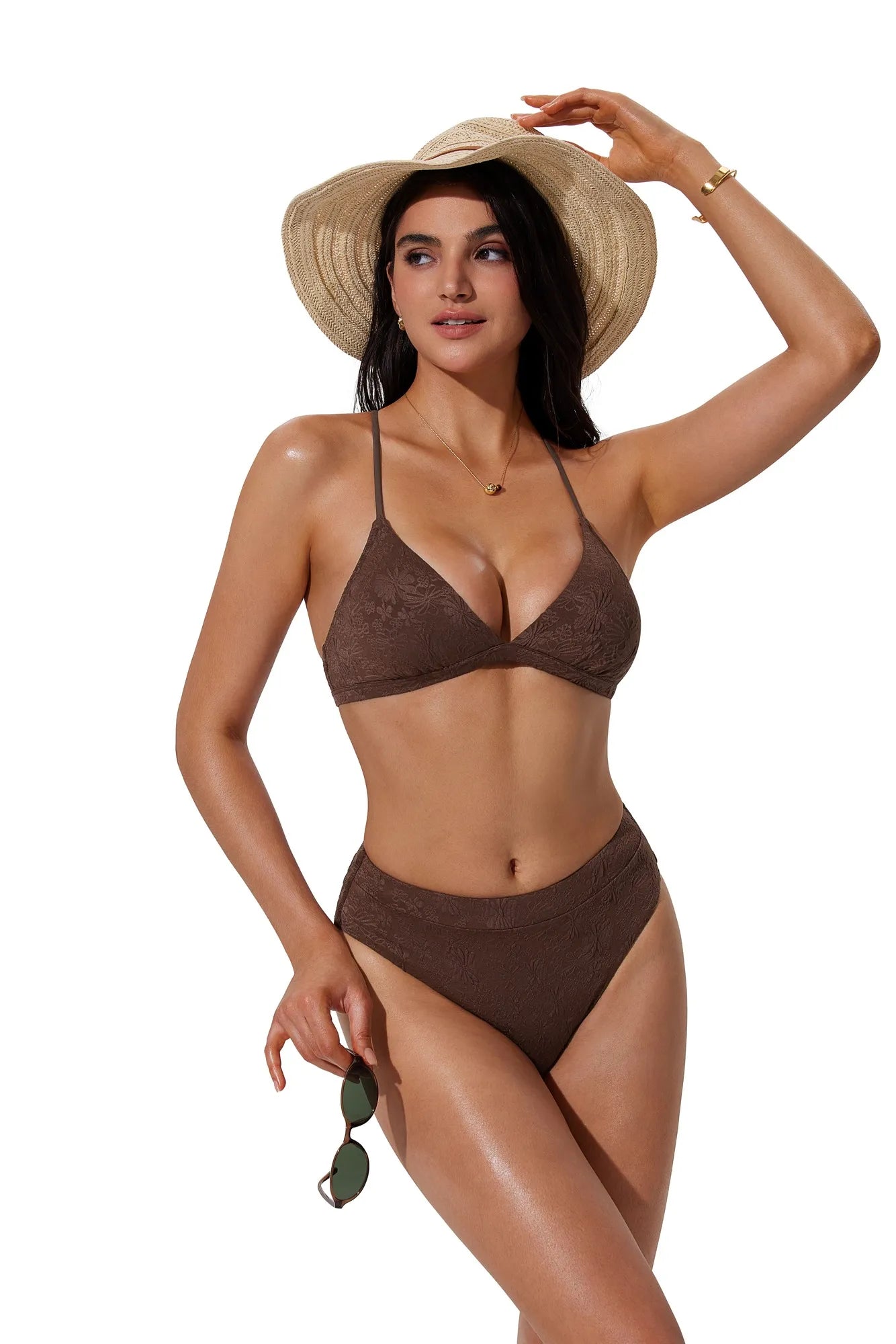 Triangle Textured High 2 Piece Bikini-SUUKSESS-SUUKSESS