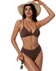 Triangle Textured High 2 Piece Bikini-SUUKSESS-SUUKSESS