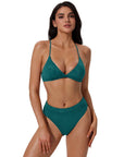 Triangle Textured High 2 Piece Bikini-SUUKSESS-Peacock Blue-S-SUUKSESS