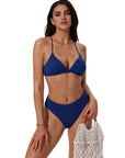 Triangle Textured High 2 Piece Bikini-SUUKSESS-SUUKSESS
