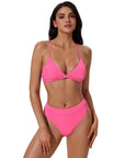 Triangle Textured High 2 Piece Bikini-SUUKSESS-Hot Pink-S-SUUKSESS