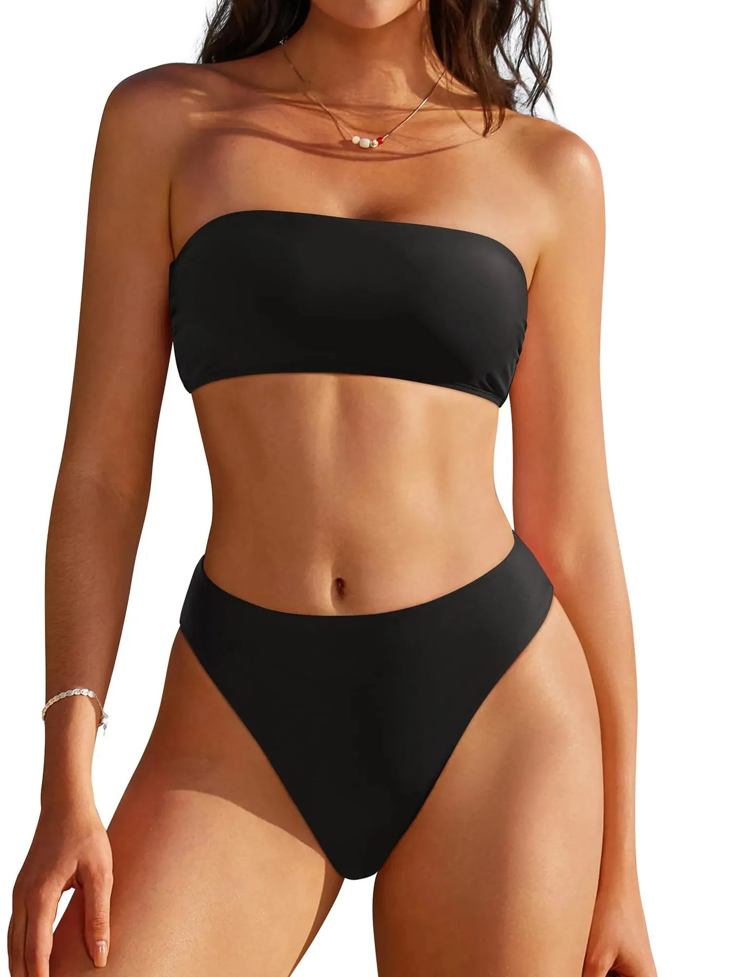 Cheeky 2 Piece Bandeau Bikini Set-SUUKSESS-Black-S-SUUKSESS