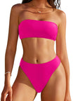 Cheeky 2 Piece Bandeau Bikini Set-SUUKSESS-Deep Pink-S-SUUKSESS