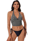 Halter String Cheeky Thong Bikini Set-SUUKSESS-Black White Gingham-XS-SUUKSESS
