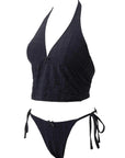 Halter String Cheeky Thong Bikini Set-SUUKSESS-Navy Black Gingham-XS-SUUKSESS