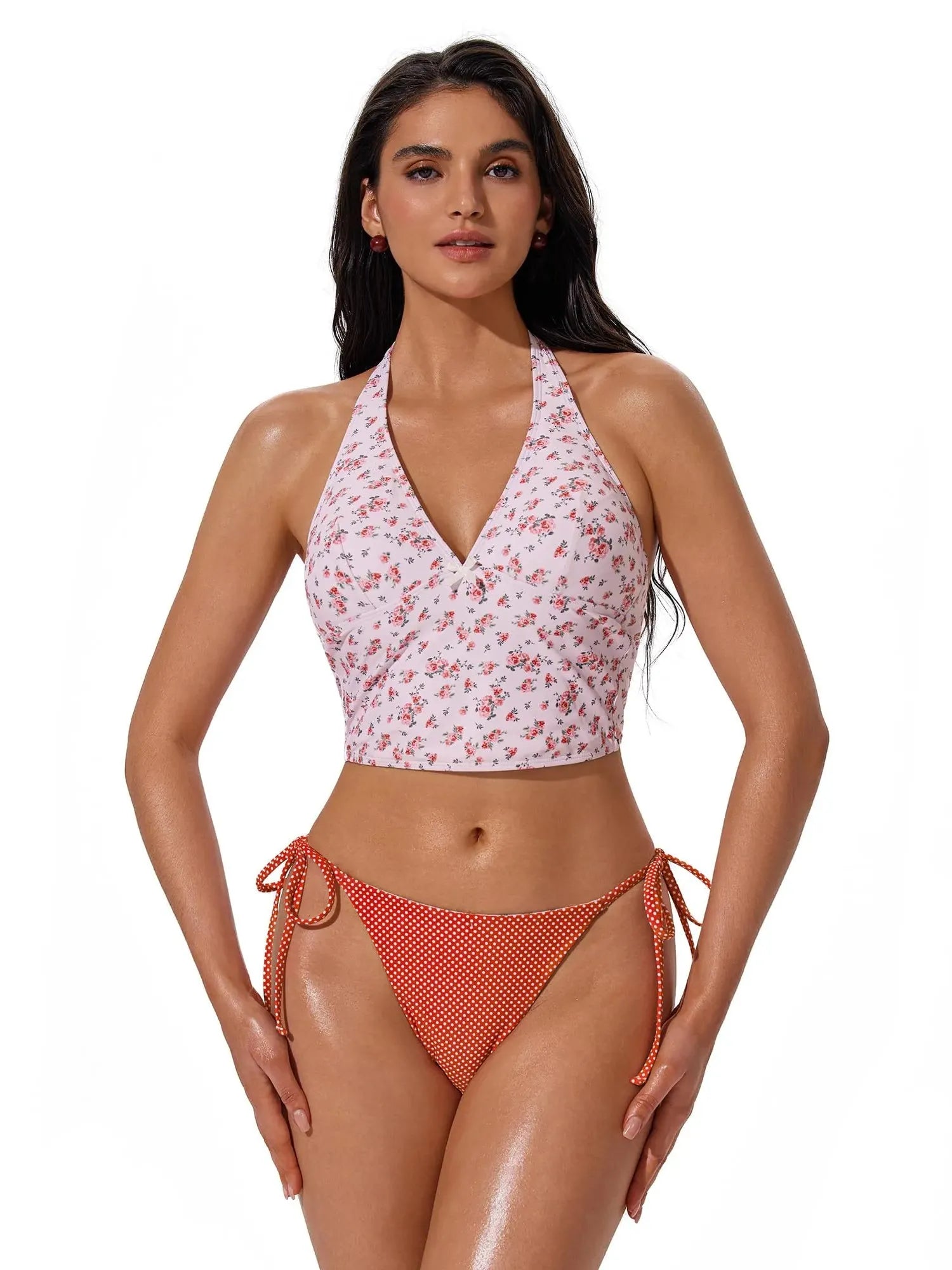 Halter String Cheeky Thong Bikini Set-SUUKSESS-Pink Floral-XS-SUUKSESS