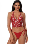 Halter String Cheeky Thong Bikini Set-SUUKSESS-Red White Floral-XS-SUUKSESS