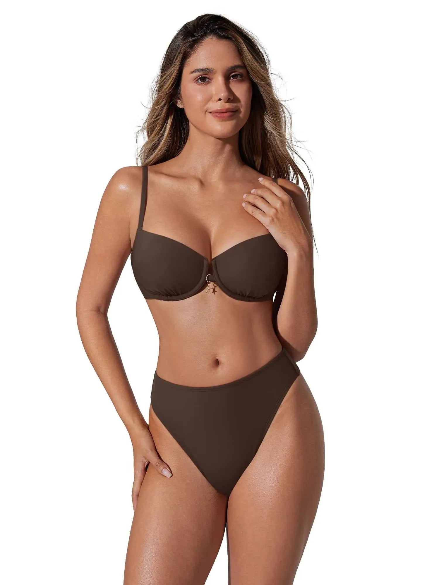 High Waisted Underwire Bikini Set-SUUKSESS-Brown-XS-SUUKSESS