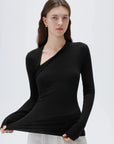 SUUKSESS Modal Cashmere Long Sleeve T Shirts for Women Ultralight Fall Fashion 2025 Trendy Asymmetric Neck Casual Tops-SUUKSESS-SUUKSESS