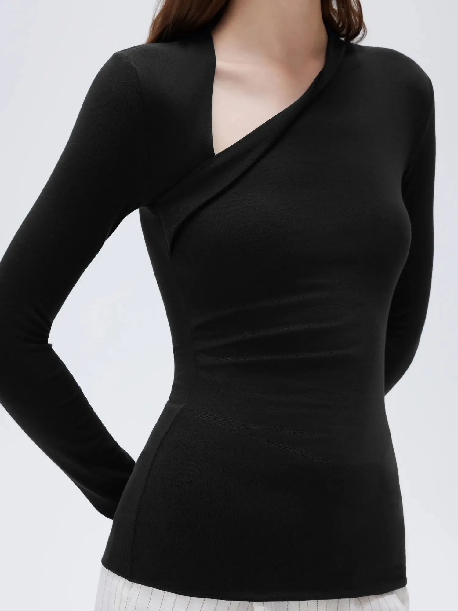 SUUKSESS Modal Cashmere Long Sleeve T Shirts for Women Ultralight Fall Fashion 2025 Trendy Asymmetric Neck Casual Tops-SUUKSESS-SUUKSESS