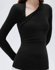 SUUKSESS Modal Cashmere Long Sleeve T Shirts for Women Ultralight Fall Fashion 2025 Trendy Asymmetric Neck Casual Tops-SUUKSESS-SUUKSESS