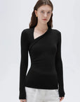 SUUKSESS Modal Cashmere Long Sleeve T Shirts for Women Ultralight Fall Fashion 2025 Trendy Asymmetric Neck Casual Tops-SUUKSESS-SUUKSESS