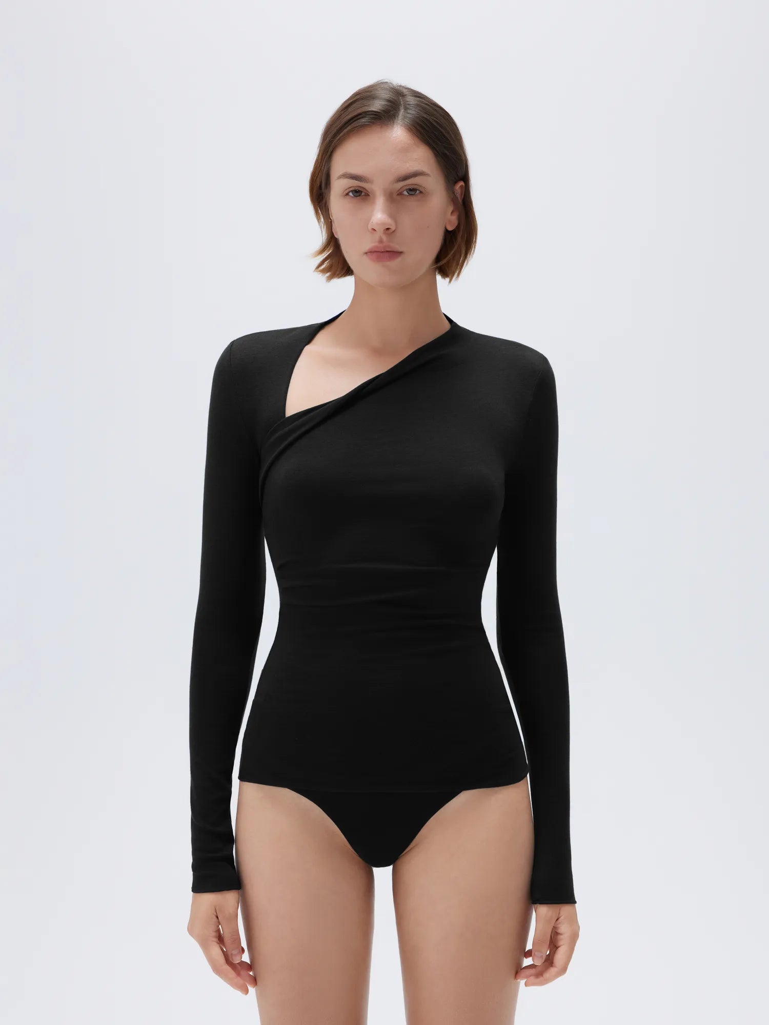SUUKSESS Modal Cashmere Long Sleeve T Shirts for Women Ultralight Fall Fashion 2025 Trendy Asymmetric Neck Casual Tops-SUUKSESS-Black-XS-SUUKSESS
