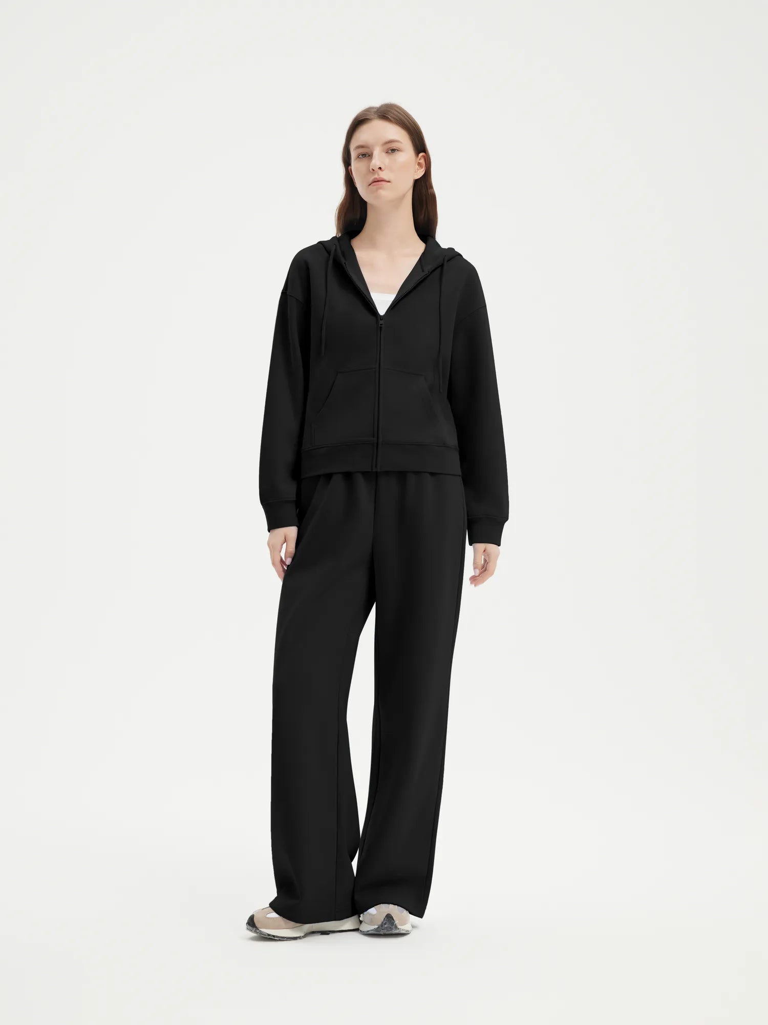 SUUKSESS Womens 2 Piece Outfits Zip Up Hoodie Sweatshirt Tracksuit Straight Wide Leg Sweatpant Lounge Matching Sets-SUUKSESS-Black-XS-SUUKSESS