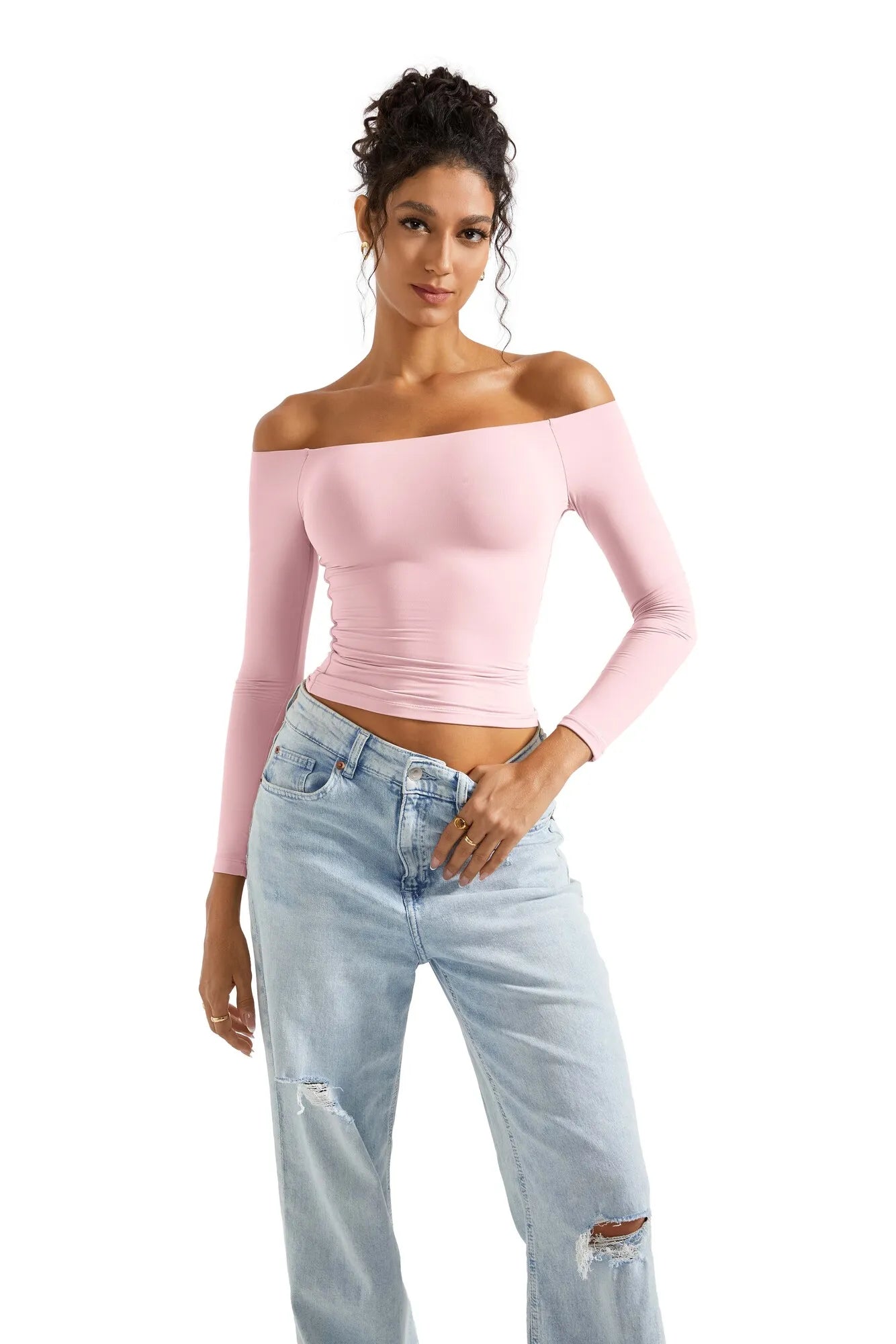 Buttery Soft Off Shoulder Shirt - Long Sleeve-Clothing-SUUKSESS-Pink-XS-SUUKSESS