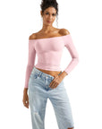 Buttery Soft Off Shoulder Shirt - Long Sleeve-Clothing-SUUKSESS-Pink-XS-SUUKSESS